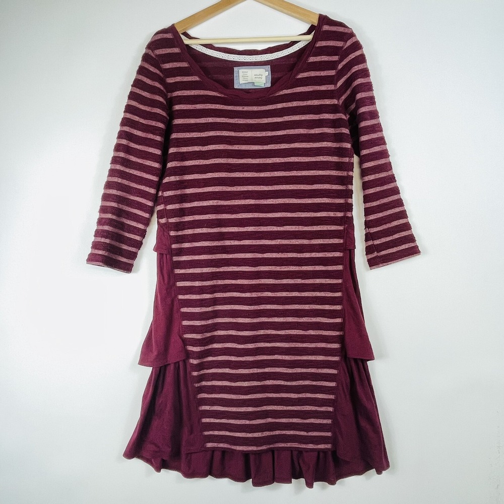 MTWTFSS Anthropologie Womens Dress Medium Ruffles Layers Tiered Stripe Preppy